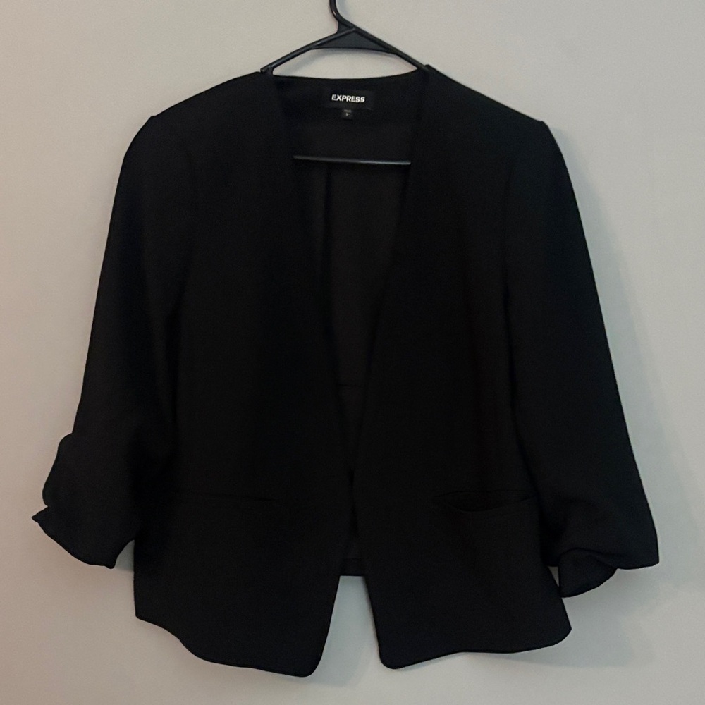 Express Black Open-Front Women's Blazer with Rolled Sleeves